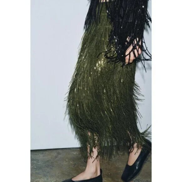 ZARA ZW COLLECTION LIMITED EDITION SEQUIN FRINGE SKIRT - Picture 6 of 9